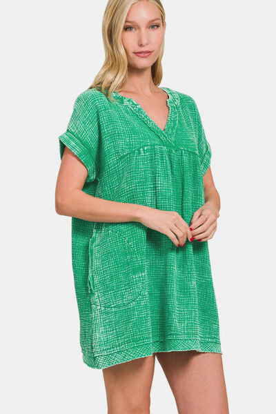 Kelly Green Washed Babydoll Dress