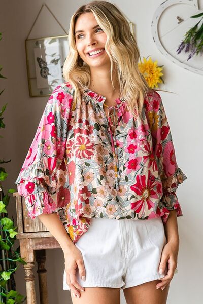 Floral Tie Neck Top