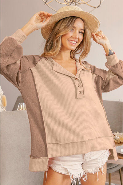 Oatmeal Half Button Waffle Top