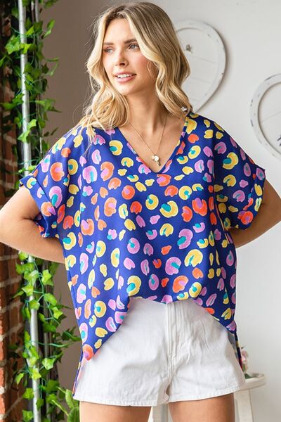 Leoaprd Colorful V-neck Top