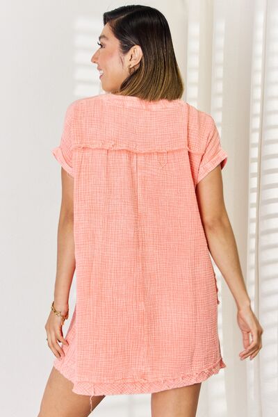 Coral Washed Short Sleeve Dress