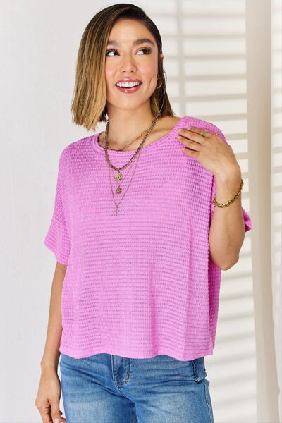 Pink Waffle Knit Short Sleeve Top