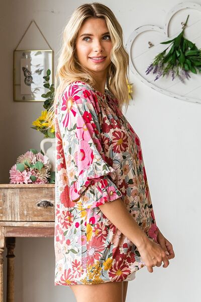 Floral Tie Neck Top