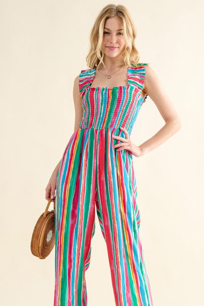 Striped Smocked Jumpsuit