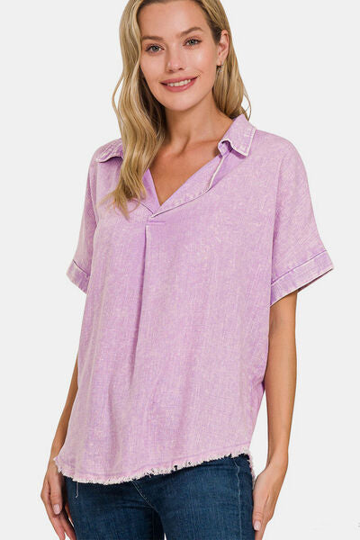 Lavender Washed Linen Top