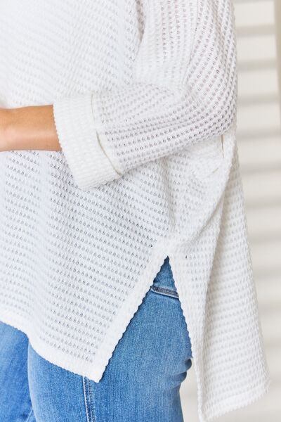 White Waffle Knit V-Neck Top