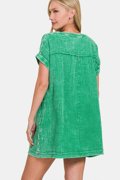 Kelly Green Washed Babydoll Dress