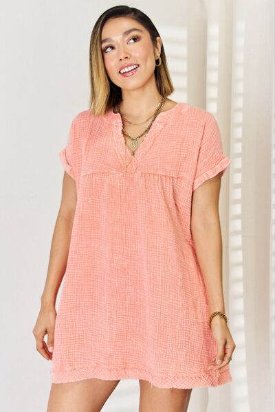 Coral Washed Short Sleeve Dress