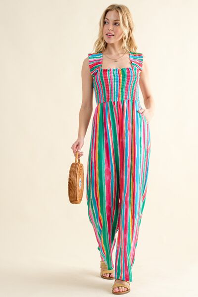 Striped Smocked Jumpsuit