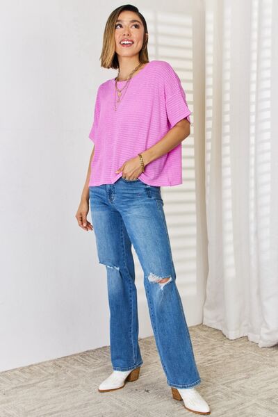 Pink Waffle Knit Short Sleeve Top