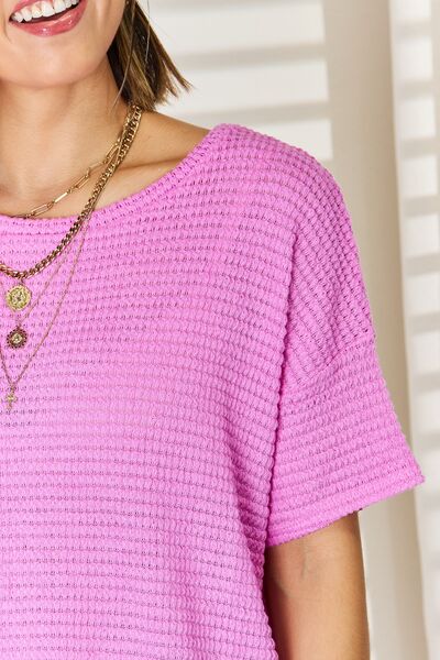 Pink Waffle Knit Short Sleeve Top