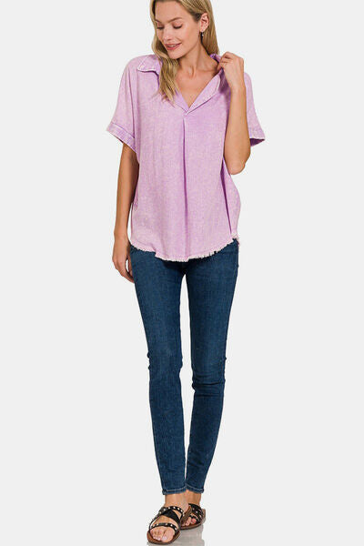 Lavender Washed Linen Top