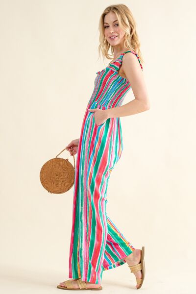 Striped Smocked Jumpsuit