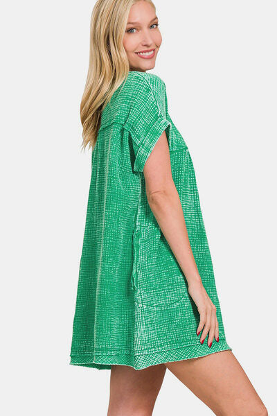 Kelly Green Washed Babydoll Dress