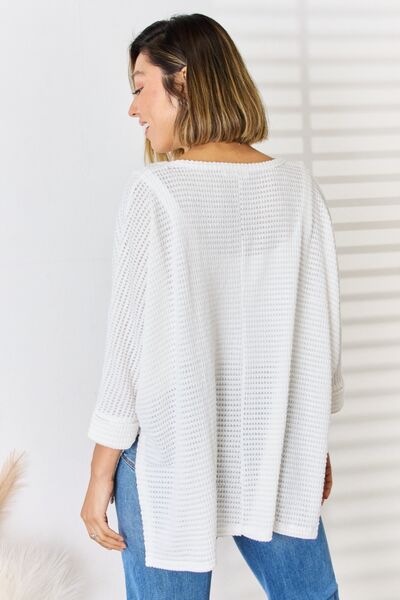 White Waffle Knit V-Neck Top