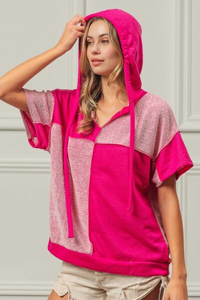 Pink Color Block Hooded Top