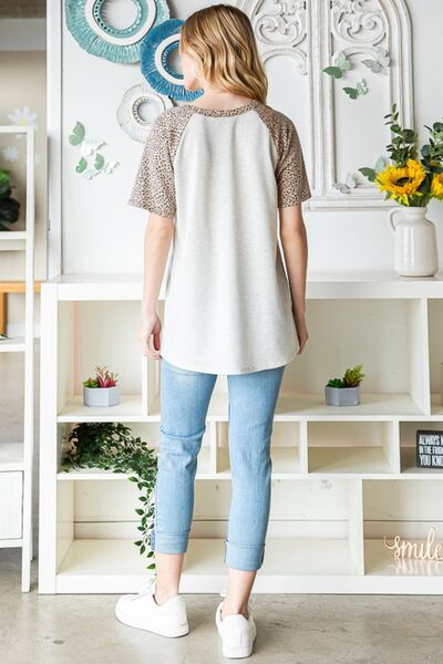 Leopard Oatmeal Half Button Top