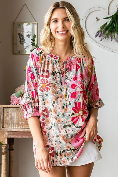 Floral Tie Neck Top