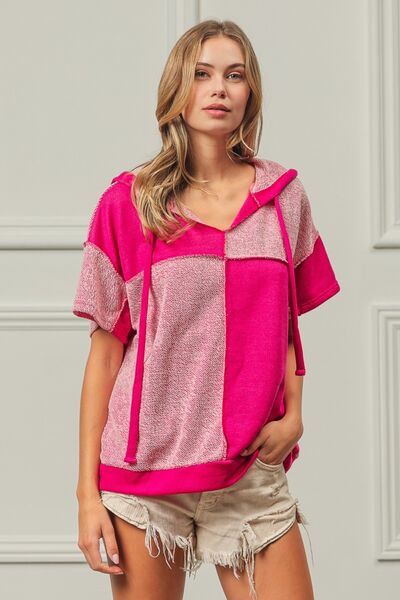 Pink Color Block Hooded Top